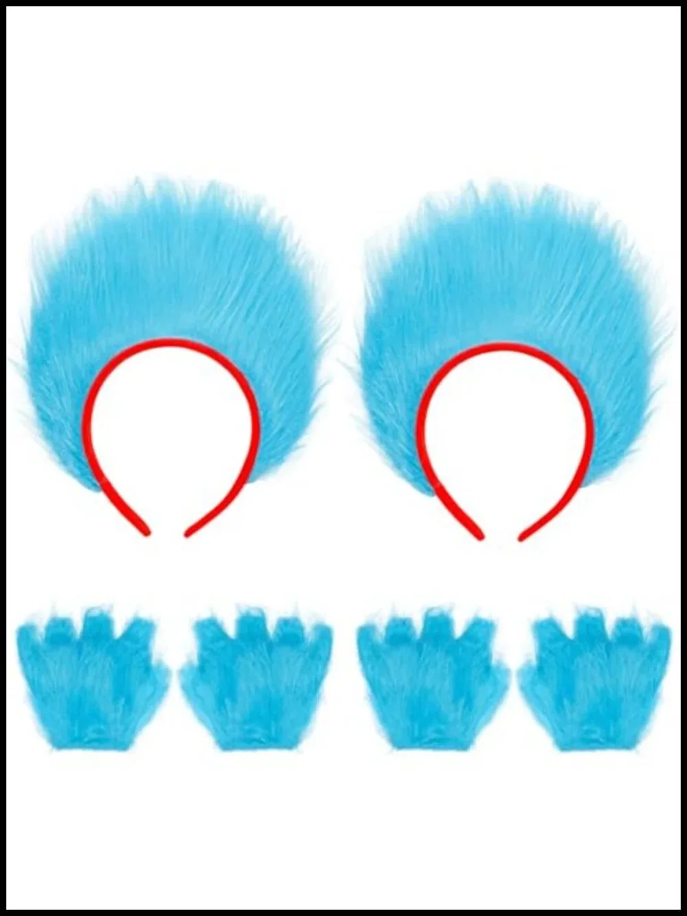 3 Pack Blue Furry Headband Plush Gloves Set Halloween Costume Accessories